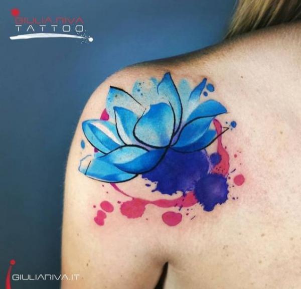 Blue lotus shoulder tattoo