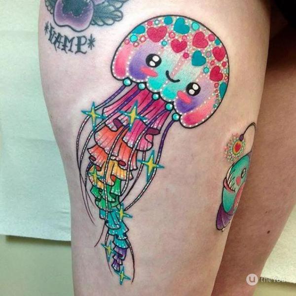 Cartoon jellyfish tattoo