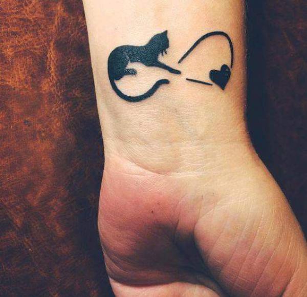 Cat and heart silhouette infinity tattoo