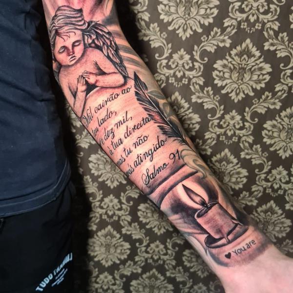 Cherub and bible verses tattoo Salmo 91