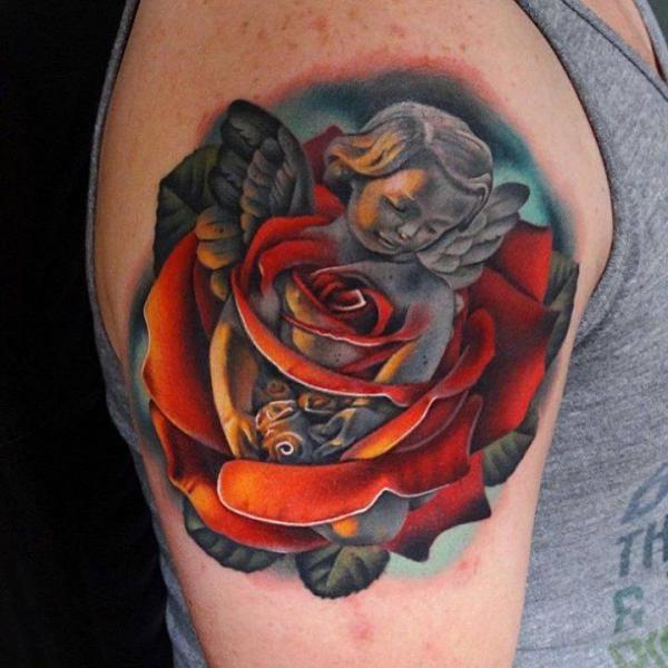 Cherub and rose tattoo