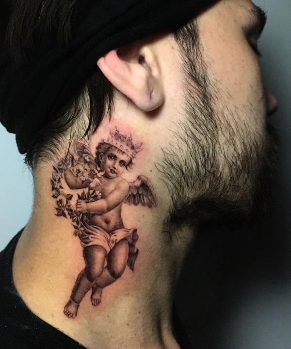 Cherub neck tattoo