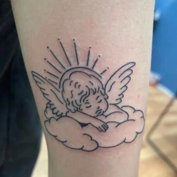 Cherub sleeping on the cloud line work