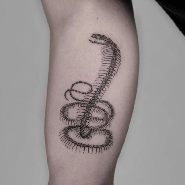 Coiled cobra skeleton tattoo