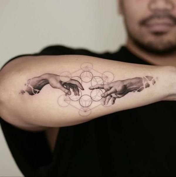 Creation of Adam and Metatron's cube tattoo