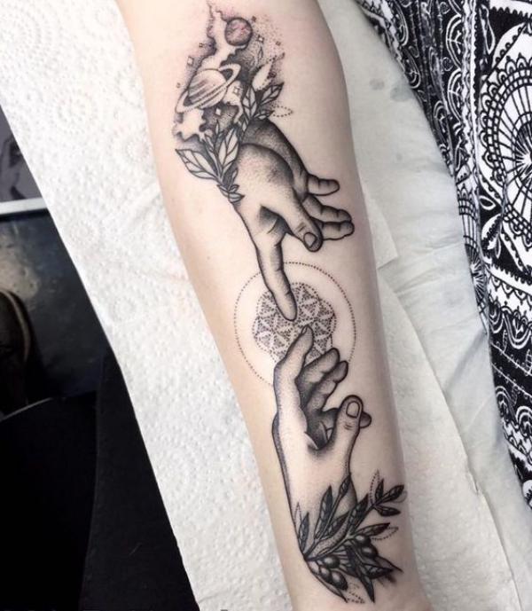 Creation of Adam and flower of life tattoo