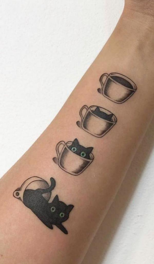 Cups and black cat