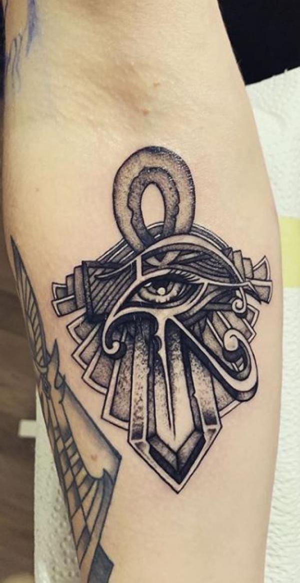 Eye of Horus Ankh with diamond tattoo