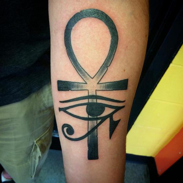 Eye of Ra and Ankh arm tattoo