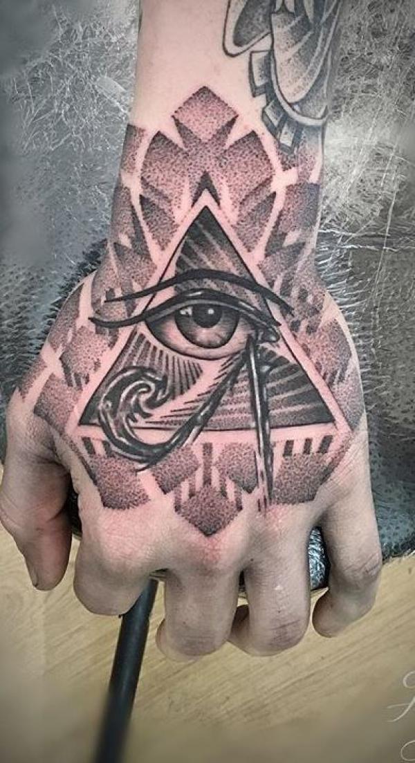 Eye of Ra hand tattoo