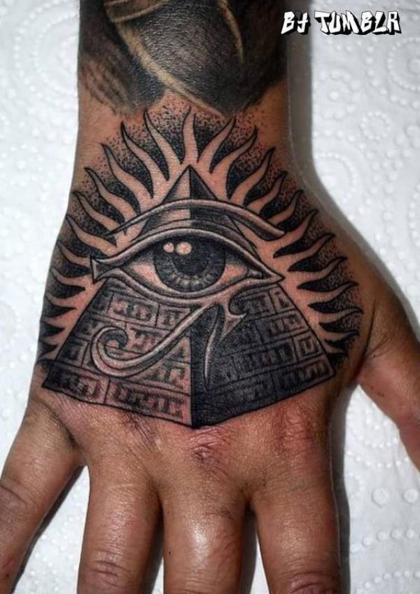 Eye of ra Pyramid tattoo on hand
