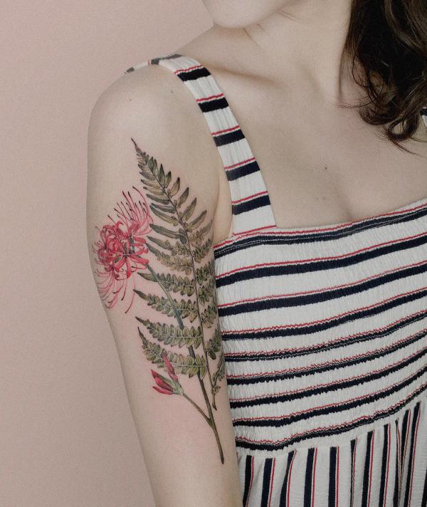 Fern and Lycoris tattoo