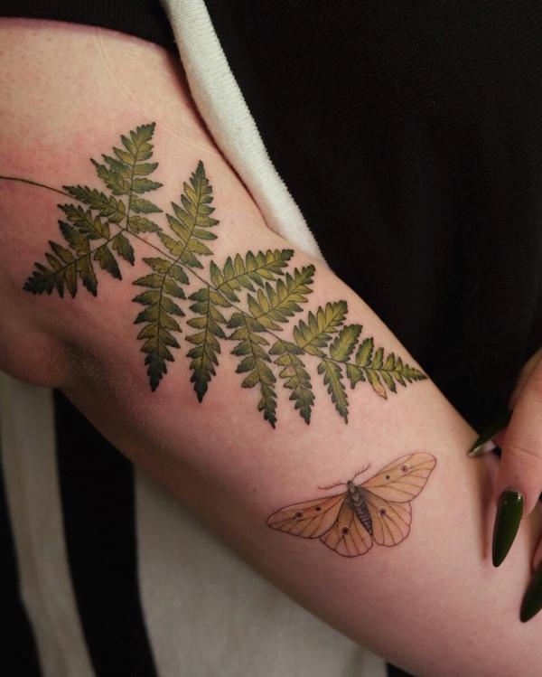 Fern and butterfly tattoo sleeve