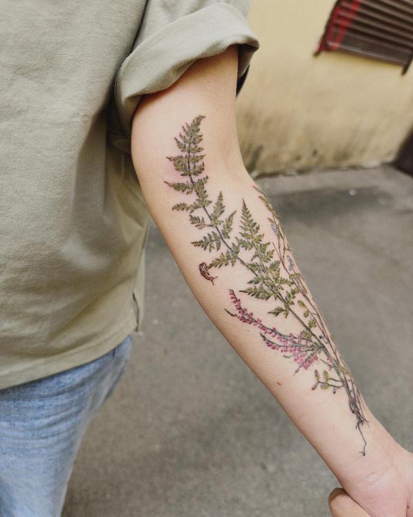 Fern and lavender tattoo