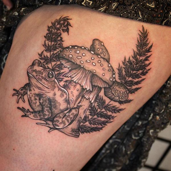 Frog and mushroom with ferns