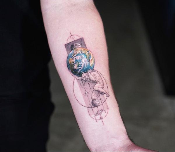 Geometric Atlas Holding the earth Sphere