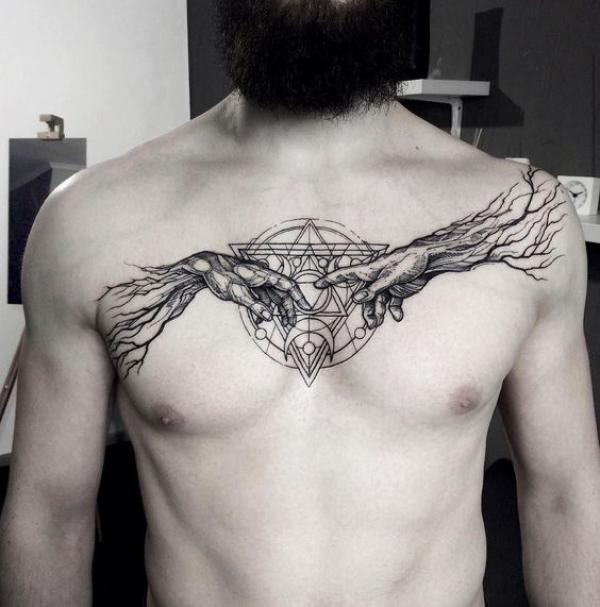 Geometric Creation of Adam chest tattoo