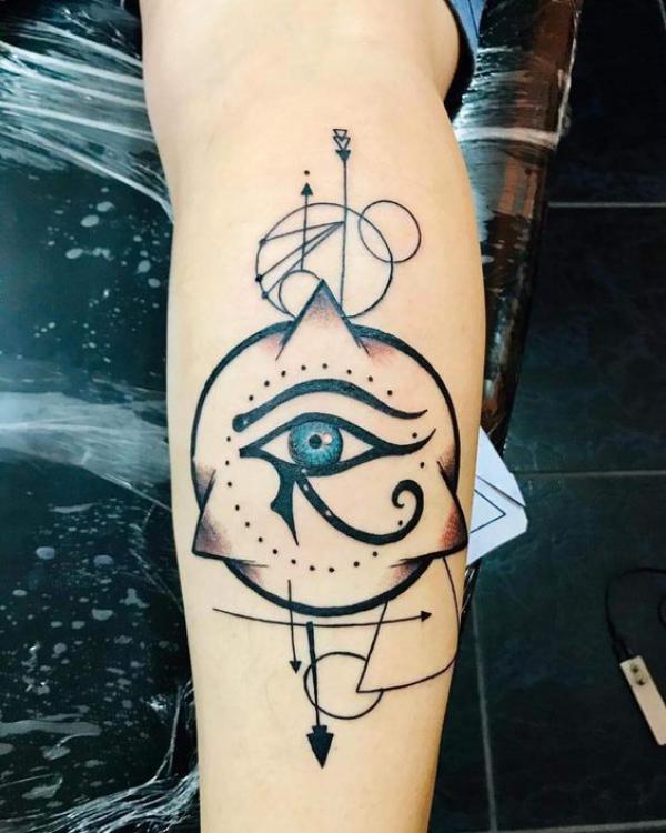 Geometric eye of Horus tattoo