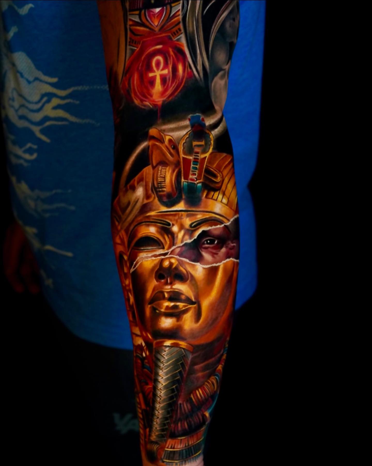 Golden King Tut with Ankh Tattoo