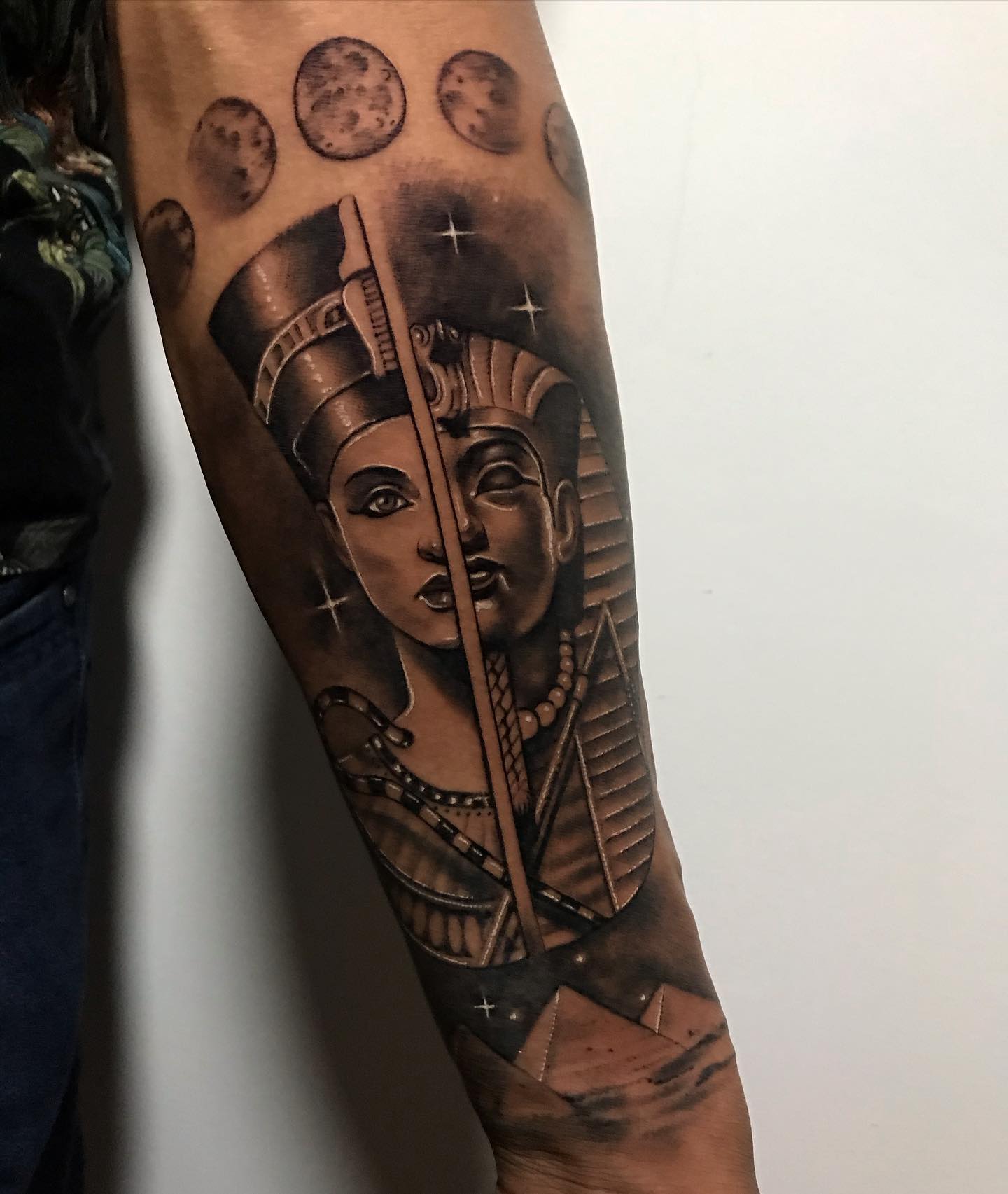 Half king tut and half nefertiti portrait tattoo