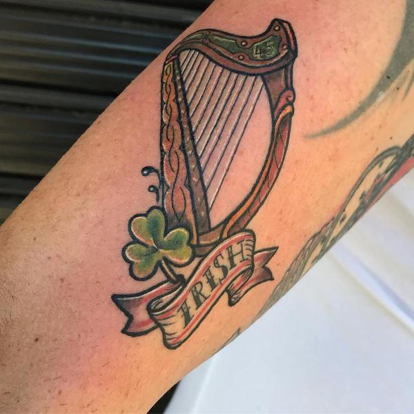 Irish Harp and Shamrock Tattoo