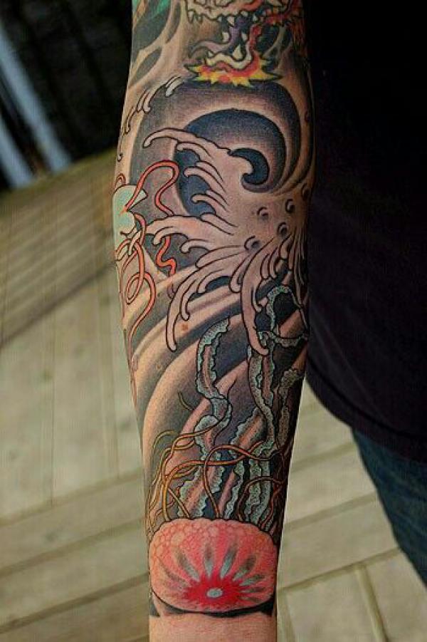 Japanese jellyfish forearm tattoo