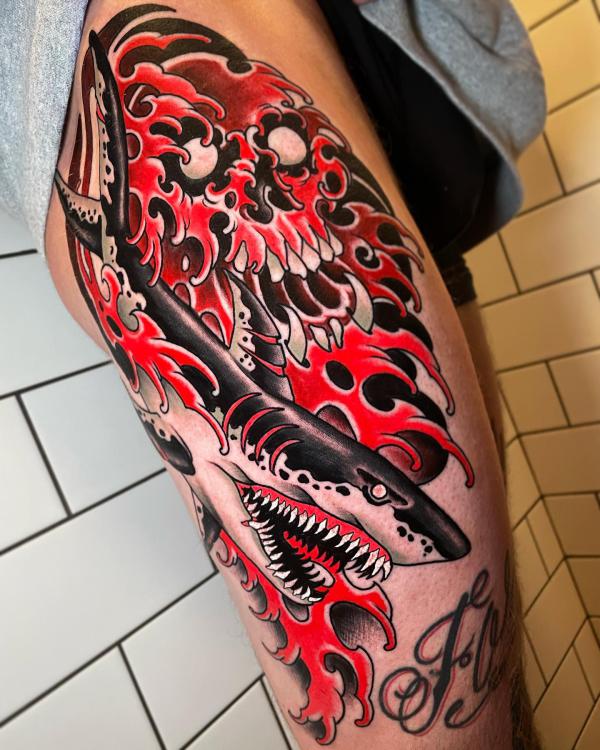 Japanese shark and demon in wave