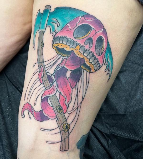 Jellyfish Grim Reaper holding a scythe