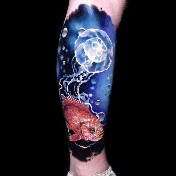 Jellyfish and Rockfish tattoo