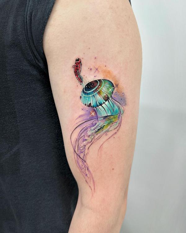 Jellyfish and astronaut tattoo