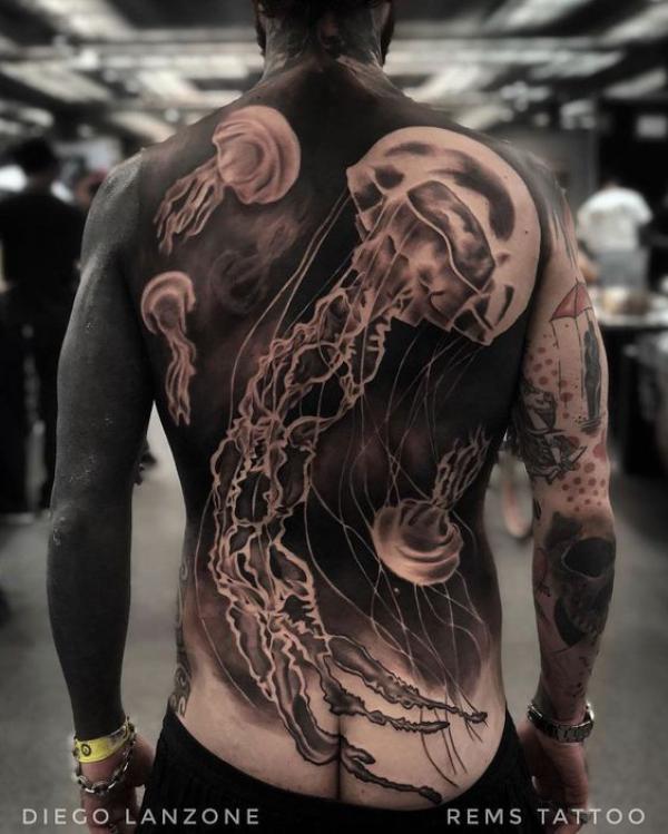 Jellyfish back tattoo