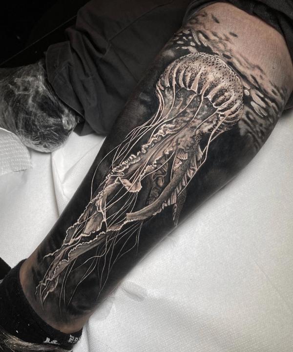 Jellyfish blackout tattoo