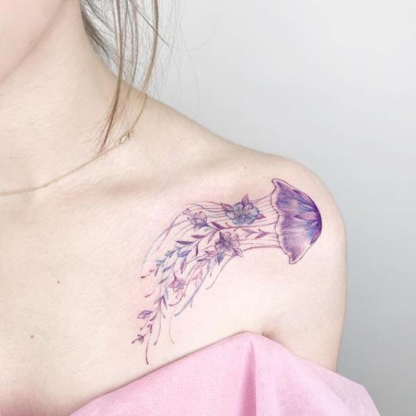 Jellyfish clavicle to shoulder tattoo
