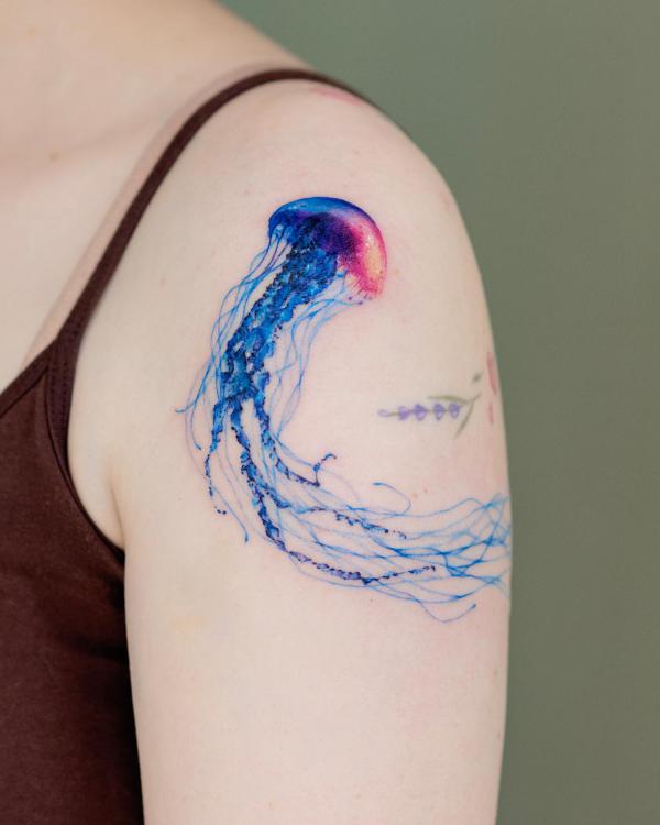 Jellyfish shoulder tattoo