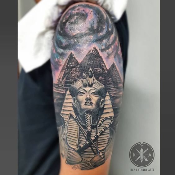 King Tut Pyramids and galaxy tattoo