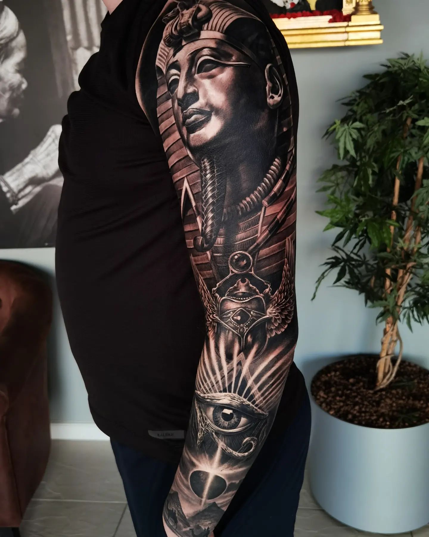 King Tut Scarab and eye of Horus tattoo sleeve
