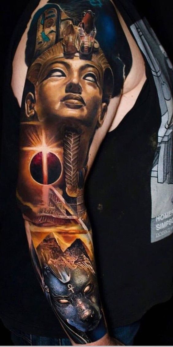 King Tut and Anubis full sleeve tattoo