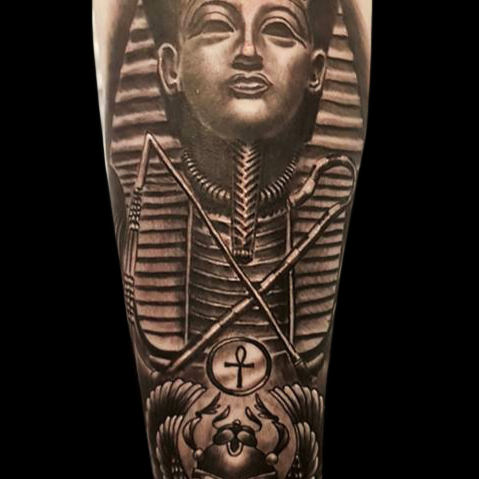 King Tut and Scarab with Ankh tattoo
