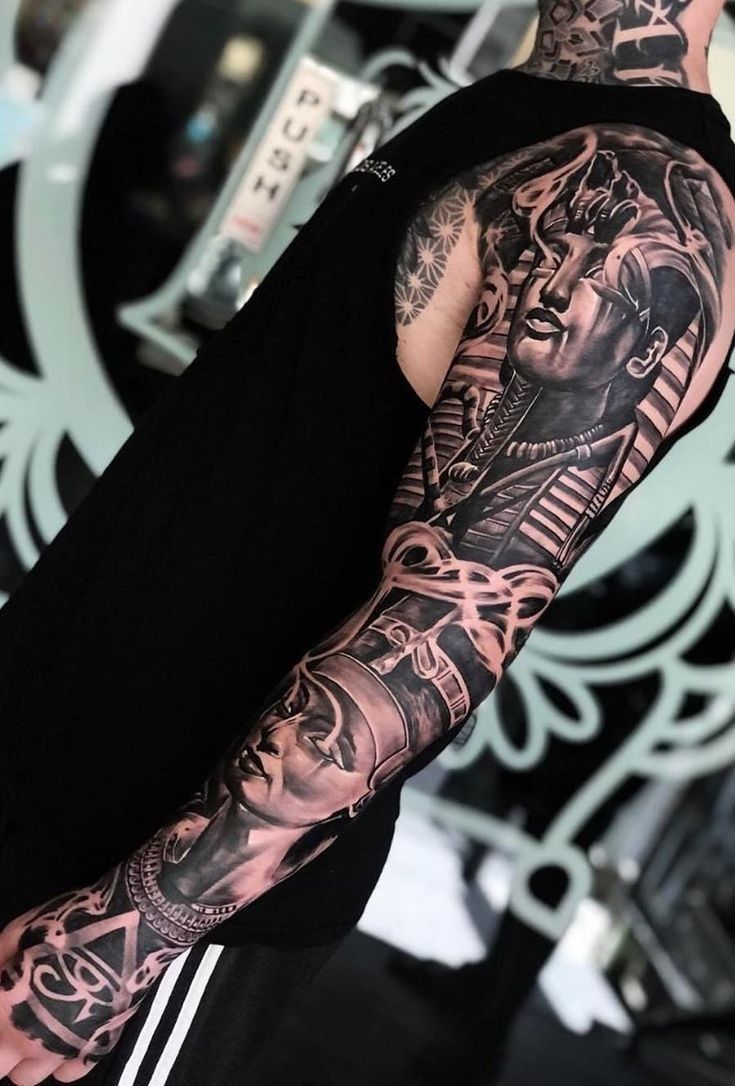King tut and Nefertiti full sleeve tattoo