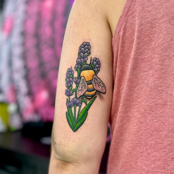 Lavender and bee patch tattoo