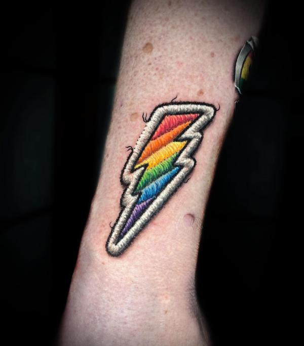Lightning bolt patch tattoo
