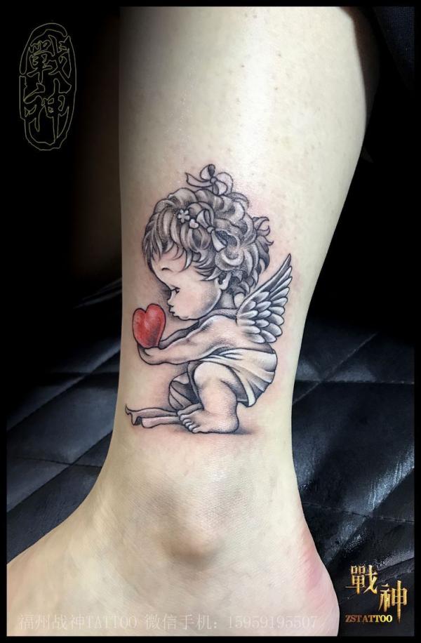 Little cherub ankle tattoo