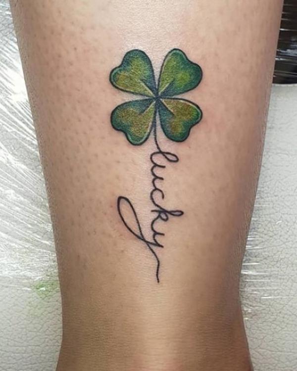 Love clover tattoo with word lucky