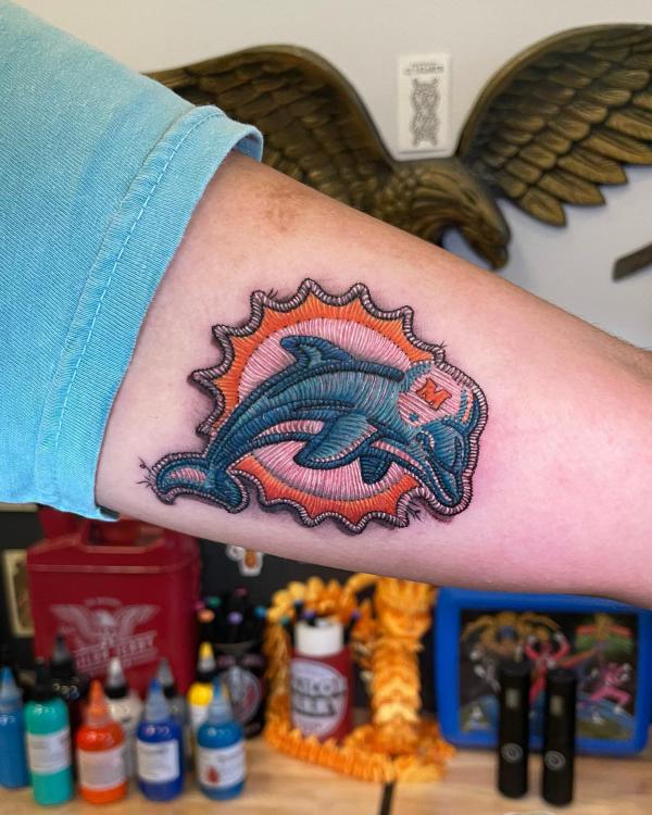 Miami Dolphins logo patch tattoo