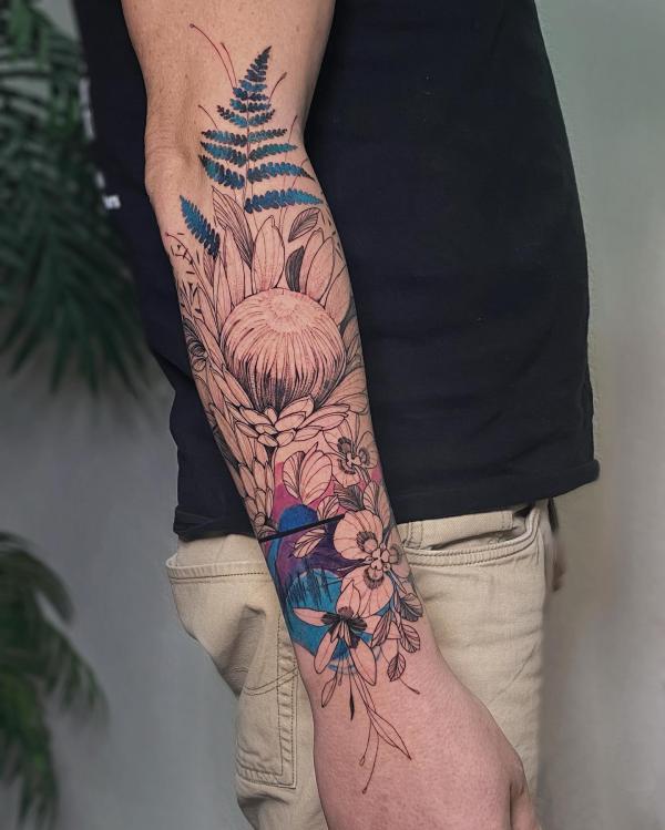 Protea with fern Tattoo