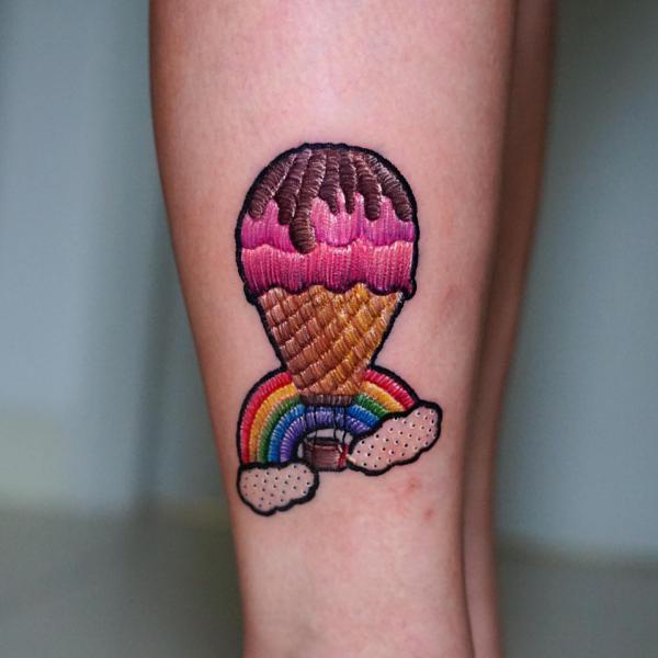 Rainbow and hot air balloon patch tattoo