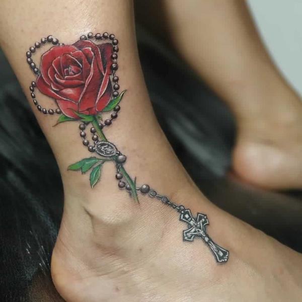 Red rose with stem and bracelet
