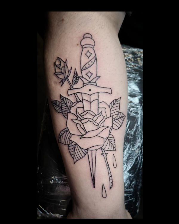 Rose and dagger outline