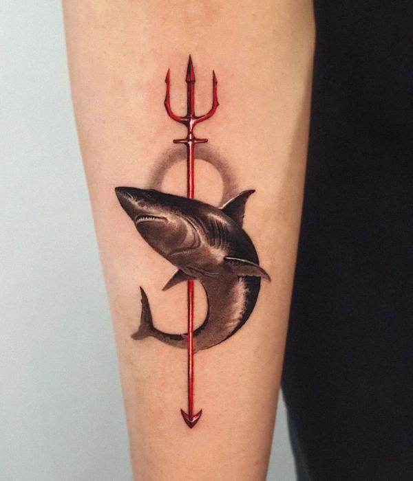 Shark and trident tattoo