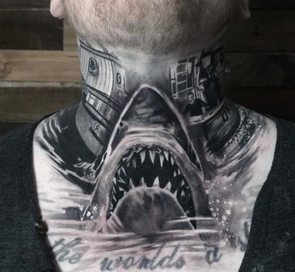 Shark head neck tattoo